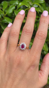 Vintage 1995 Ruby & Diamond 18ct Gold Cluster Engagement Ring