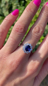 Sapphire & Diamond Platinum Oval Cluster Ring (1.68cts)