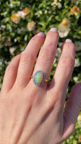Opal & Diamond 18ct Gold Oval Cluster Engagement Ring