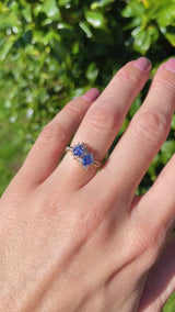 Vintage 1989 Ceylon Sapphire & Diamond 18ct Gold Double-Cluster Ring