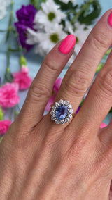 Vintage 1984 Ceylon Sapphire & Diamond 18ct Gold Cluster Ring (2.87cts)