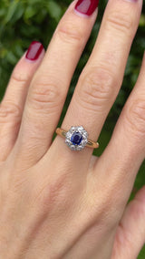 Antique Sapphire & Old Cut Diamond 18ct Gold Cluster Ring (0.42cts)