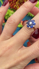 Vintage 1983 Sapphire & Diamond 18ct Gold Cluster Ring