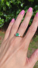 Vintage 2004 Emerald & Diamond 18ct Gold Three-Stone Engagement Ring