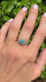 1930s Blue Zircon & Diamond 18ct Gold Platinum Ring