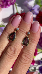 Vintage Andalusite & Diamond 18ct Gold Pendant Drop Earrings