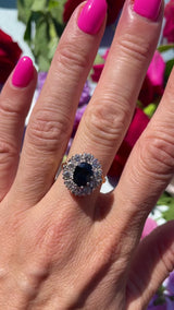 Vintage Sapphire & Diamond 18ct Gold Oval Cluster Ring (1.72cts)