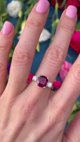 Vintage Rhodolite Garnet & Diamond 18ct Gold Three-Stone Engagement Ring (3.04cts)
