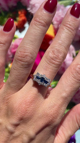 Vintage Step-Cut Sapphire & Diamond 18ct Gold Triple-Cluster Ring