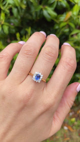 Vintage 1990 Sapphire & Diamond 18ct Gold Cluster Ring