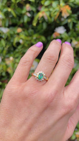 Vintage 1989 Emerald & Diamond 18ct Gold Crossover Ring