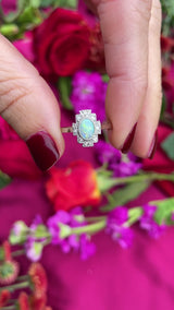 Art Deco Opal & Diamond 18ct Gold Platinum Geometric Cluster Ring