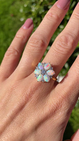 Vintage 1977 Opal & Diamond 18ct Gold Cluster Ring By Cropp & Farr