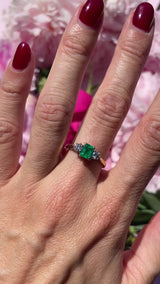 Vintage Emerald & Diamond 18ct Gold Three-Stone Trilogy Ring (0.73cts)