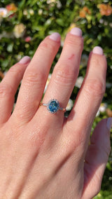 London Blue Topaz & Diamond 9ct Gold Halo Ring