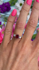 Vintage 1987 Ruby & Diamond 18ct Gold Three-Stone Trilogy Engagement Ring
