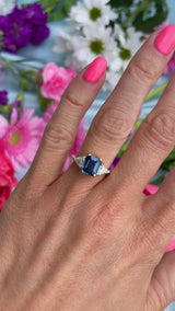 Vintage Emerald-Cut Sapphire & Trillion-Cut Diamond 18ct Gold Three-Stone Ring