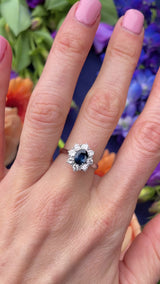Vintage 1975 Sapphire & Diamond 18ct White Gold Cluster Ring (0.80cts)