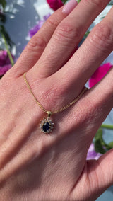 Vintage Sapphire & Diamond 18ct Gold Cluster Pendant Necklace By Cropp and Farr
