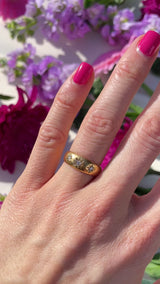 Edwardian 1914 Diamond 18ct Gold Three-Stone Starburst Gypsy Ring