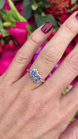 Vintage 1989 Ceylon Sapphire & Diamond 18ct Gold Double-Cluster Ring