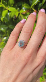 Vintage 1993 Aquamarine & Diamond 18ct Gold Cluster Ring