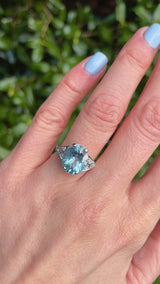 Art Deco Style Aquamarine & Diamond 18ct White Gold Ring (4.00ct)