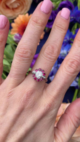 Diamond & Ruby 18ct White Gold Cluster Engagement Ring (0.92cts)