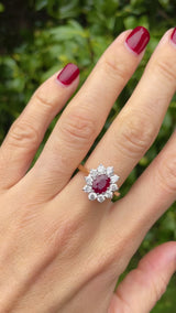 Vintage Ruby & Diamond 18ct Gold Cluster Engagement Ring (1.50cts)