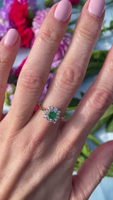 Vintage Emerald & Diamond 18ct Gold Cluster Ring