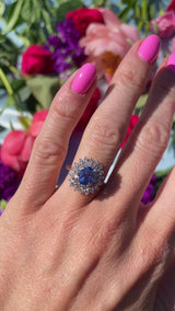Vintage 1989 Sapphire & Diamond 18ct Gold Double Cluster Ring