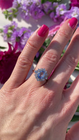 Vintage 1988 Ceylon Sapphire & Diamond 18ct Gold Cluster Engagement Ring (1.47cts)