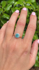 Vintage Blue Zircon & Diamond 18ct Gold Cluster Ring