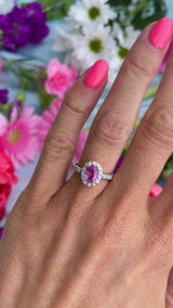 Pink Sapphire & Diamond 18ct White Gold Halo Cluster Ring