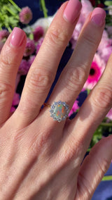 Vintage 1989 Black Opal & Diamond 18ct Gold Cluster Ring