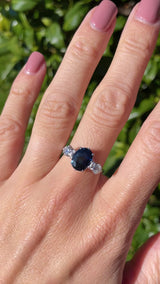 Vintage Teal Blue Sapphire & Diamond 18ct White Gold Three-Stone Engagement Ring