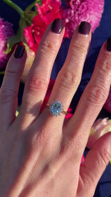 Vintage 1994 Aquamarine & Diamond 18ct Gold Cluster Ring