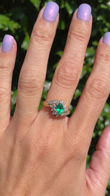 Vintage Synthetic Emerald & Diamond 14ct Gold Ring