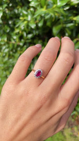 Vintage 1986 Ruby & Diamond 18ct Gold Cluster Ring