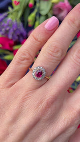 Edwardian Ruby & Diamond 18ct Gold Platinum Cluster Engagement Ring