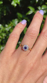 Art Deco Blue Sapphire & Diamond Daisy Cluster Ring