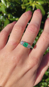 Antique Victorian Natural Emerald & Diamond Carved Half-Hoop Ring