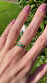 Vintage Emerald & Diamond 18ct Gold Crossover Band Ring