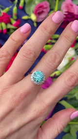 Art Deco Blue Zircon & Diamond 18ct White Gold Cluster Engagement Ring (5.05cts)