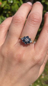 Vintage 1991 Sapphire & Diamond 18ct Gold Daisy Cluster Ring