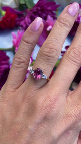 Vintage 1990 Pink Tourmaline & Diamond 18ct Gold Three-Stone Trilogy Ring