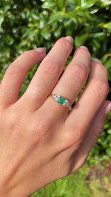 Antique Victorian Emerald & Diamond Carved Half-Hoop Ring