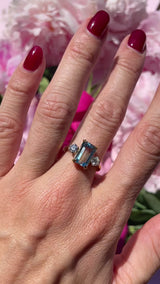 Vintage 1991 Aquamarine & Diamond 18ct Gold Three-Stone Trilogy Ring
