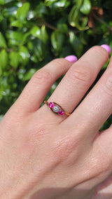 Antique Synthetic Ruby & Diamond 18ct Gold Three-Stone Crossover Ring