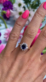 Vintage 1989 Sapphire & Vari-Cut Diamond 18ct Gold Cluster Ring